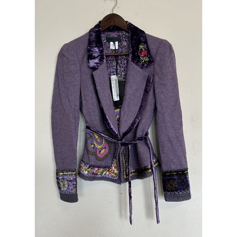 Vintage Y2K Renato Nucci Wool Silk Purple Fairy Velvet Floral Skirt Set 40 NWT M